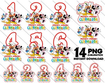Bundle PNG anniversaire Mickey Clubhouse, décoration de gâteau, conception de chemise, téléchargement immédiat, fichier numérique