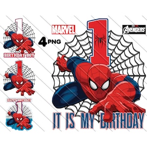 Spiderman 1er anniversaire garçon PNG, Spiderman pour gâteau, c'est mon anniversaire, Spiderman, Spiderman Png, téléchargement immédiat