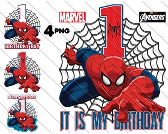 Spiderman 1st Birthday Boy PNG: Cake Topper (Digital Download)