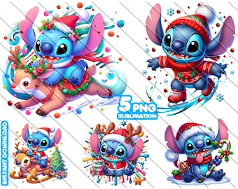 スティッチ クリスマス PNG バンドル、スティッチ クリスマス バイブ、子供用クリスマス昇華、かわいいスティッチ PNG、即時ダウンロード、デジタル製品
