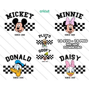 Paquete de Mickey Mouse y sus amigos a cuadros: SVG PNG retro (descarga digital)