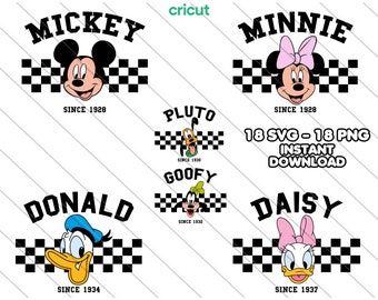 Checkered Mickey Mouse & Friends Bundle: Retro SVG PNG (Digital Download)