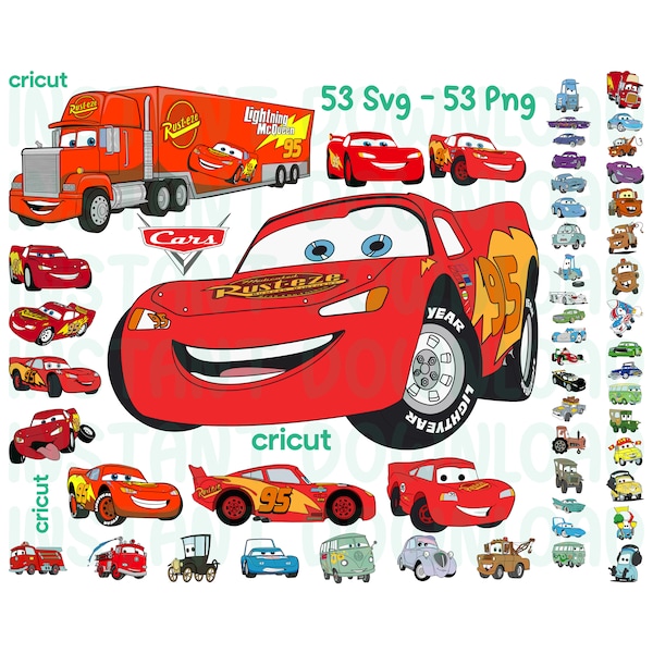 Voitures Svg, Svg Lightning McQueen, fichiers Svg voitures pour Cricut, fichiers de coupe Lightning McQueen, voitures Png, fichiers SVG en couches, voitures pour Cricut