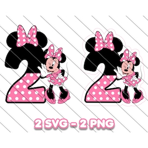Druckbare Minnie Mouse 2.Geburtstagskarte, svg, Png, digitaler Download, Instant Download, svg, png, Pink Minnie Mouse