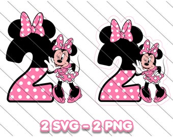 Pink Minnie Mouse 2nd Birthday Printable, Cake Topper (SVG, PNG Digital Download)