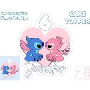 Personalized Stitch and Angel Png, Stitch and Angel Cake Topper, Stitch Birthday Png,