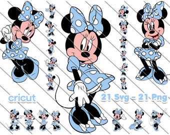 Svg de Minnie Mouse, Minnie Mouse pour Cricut, Minnie Mouse Png, Minnie en robe bleue, clipart, fichiers Image