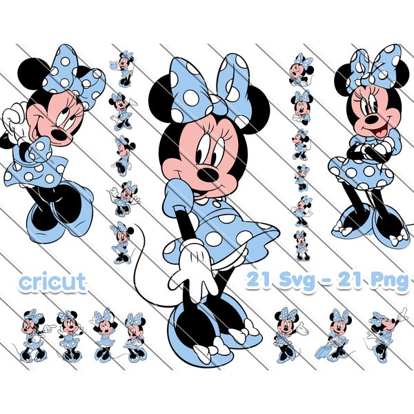 Minnie Mouse Svg, Minnie Mouse For Cricut,  Minnie Mouse Png, Minnie in Blue Dress, Clip Art, Image Files