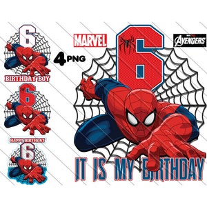 Spiderman 6e verjaardag jongen PNG, Spiderman taart topper, het is mijn verjaardag, Spiderman, Spiderman PNG, Instan Download, 6e verjaardag taart topper