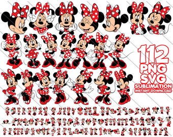 Minnie Mouse Red Dress SVG PNG Bundle | Red Minnie Clipart | Disney Cartoon Design | Instant Digital Download | Sublimation Files