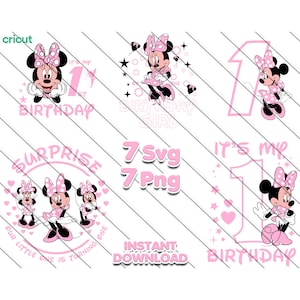 Minnie Mouse 1. Geburtstag, Minnie Mouse SVG, Minnie Mouse Cake Topper, Minnie Mouse Png, Clip Art, Bilddateien, 1. Geburtstag,