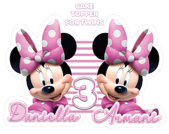 Personalized Minnie Mouse Cake Topper for Twins (Digital Download)