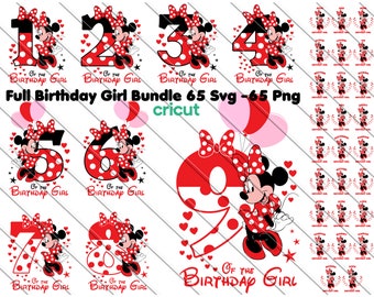 Red Minnie Mouse Birthday Girl SVG PNG: Matching Family Bundle (Digital Download)