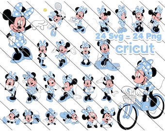 Minnie Mouse Svg, Minnie Mouse pour Cricut, Minnie Mouse Png, Minnie en robe bleue, Clip Art, fichiers image