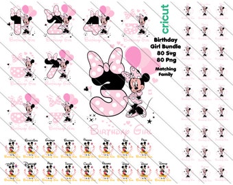 Minnie Mouse cumpleañera: Paquete SVG PNG de familia a juego (descarga digital)