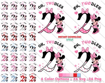Oh Twodles Minnie Mouse SVG: 2nd Birthday Girl Clipart (Digital Download)