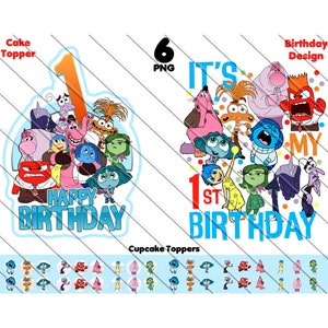 Cumpleaños de Inside Out PNG, Adorno para tarta de Inside Out, Adornos para cupcakes de Inside Out, Adorno para tarta de primer cumpleaños, Descarga instantánea, Primer cumpleaños PNG,