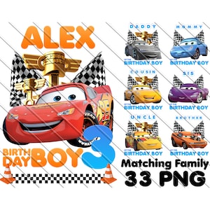 Personalized Lightning McQueen Birthday PNG: Matching Family Cars Shirts (33 PNG Files)