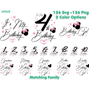 Lot famille assortie, anniversaire fille famille, Svg joyeux anniversaire, Svg pour Cricut, Minnie Mouse Png, anniversaire fille Svg