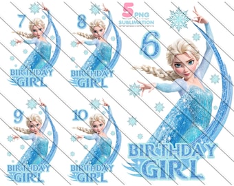 Elsa Birthday Girl PNG Bundle: Frozen Party Design (6-10) (Digital Download)