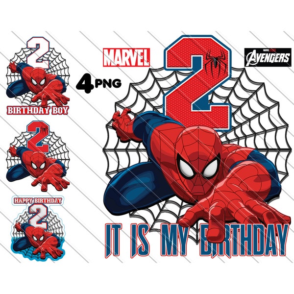 Spiderman 2nd Birthday Boy PNG, Spiderman Cake Topper, It's My Birthday, Spiderman, Spiderman Png, Instan Download, 2nd Birthday Cake Topper