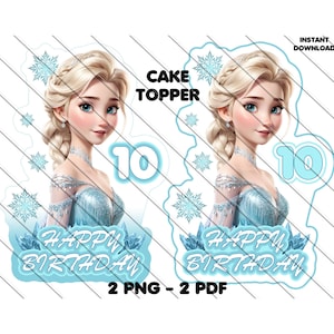 Druckbare Elsa Cake Topper, 10 Geburtstag Png, Gefrorene Geburtstagsbanner, Prinzessin Cake Topper, 10 Geburtstagsparty, sofort Download