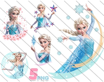 Elsa Akvarell Clipart: Frost PNG-paket, Sublimeringsdesigner (Digital Nedladdning)