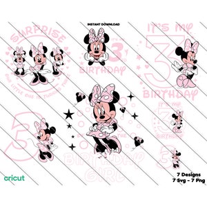 3e anniversaire de Minnie Mouse, Minnie Mouse Svg, Svg Minnie pour Cricut, imprimable Minnie Mouse Png, clipart, fichiers image, 3e anniversaire,