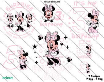Minnie Mouse 3rd Birthday SVG PNG: Party Clip Art, Cake Topper(Digital Download)