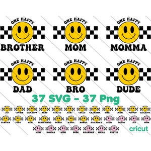 Pacote Svg de um cara feliz, pacote Png, aniversário de família correspondente, Svg de primeiro aniversário, carinha sorridente, primeiro aniversário de menino, Svg, Png, Cricut