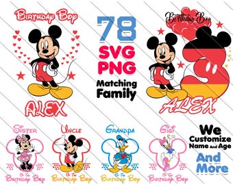 Personalized Mickey Birthday Boy SVG PNG: Matching Family Bundle (Digital Download)