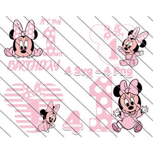 Minnie Mouse bebê SVG, Aniversário SVG, Minnie meu primeiro aniversário SVG, Minnie Mouse rosa, Festa de 1 ano, Minnie SVG para Cricut