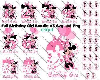 Minnie Mouse Birthday Girl SVG Bundle: Matching Family, Family Numbers 1-9 (Digital Download)