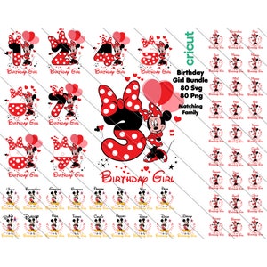 Anniversaire fille famille Svg, Minnie correspondant à la famille, Minnie Mouse chiffres Svg, Png, Minnie Mouse Png, famille Bundle anniversaire fille,