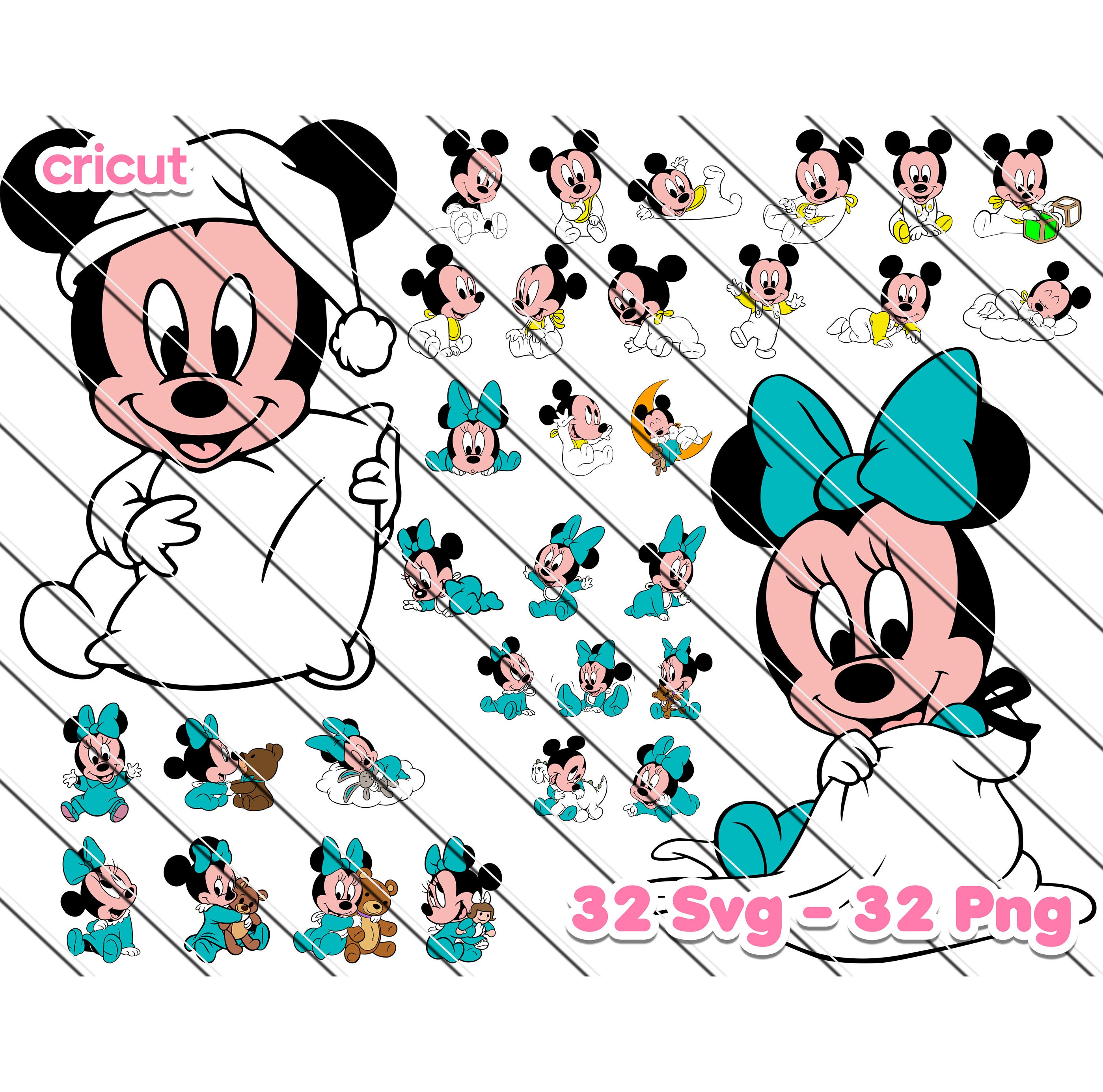 Baby Minnie & Mickey Mouse SVG Bundle: Birthday Party Clip Art (digital ...