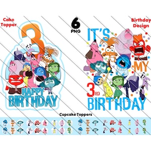Inside Out Geburtstag PNG, Inside Out Cake Topper, Inside Out Cupcake Toppers, 3. Geburtstag Kuchen Topper, Instant Download, 3. Geburtstag Png