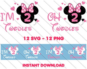 Oh Twodles Minnie Mouse SVG: Layered Clipart, Printable PNG (Digital Download)