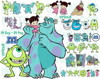 モンスターズ・インク SVG バンドル: サリー、マイク、ブーのキャラクター (デジタルダウンロード)
