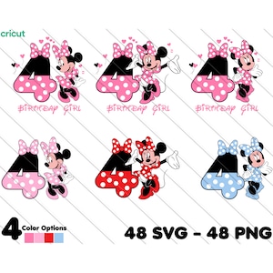 Minnie 4.Geburtstag, Minnie-Maus-Svg, Minnie-Maus-Svg für Cricut, 4.Geburtstags-Party, Kuchendeckel, Clip Art, Bilddateien,