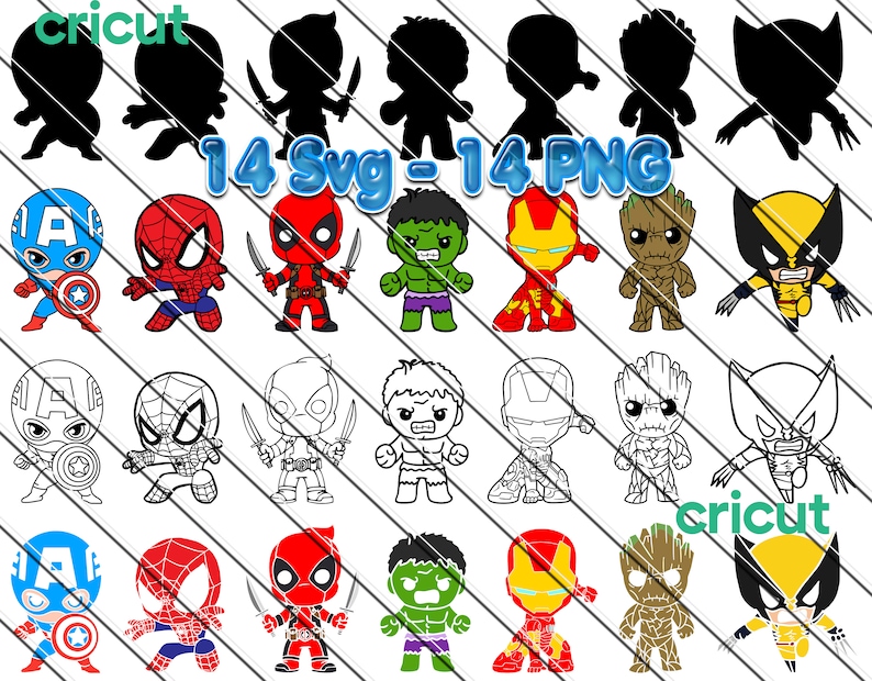 Superhero Svg, Baby Superhero Cricut Vector Bundle, Superhero DIY, Cut File For Cricut,  Silhouette, Marvel Svg, Marvels, Avengers Svg, Superhero clipart, Superhero svg, baby character svg, baby superhero svg, baby svg, cartoon svg, avengers svg pack