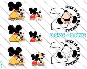 Mickey Mouse 2nd Birthday SVG PNG: Cake Topper, Shirt Design (Digital Download)