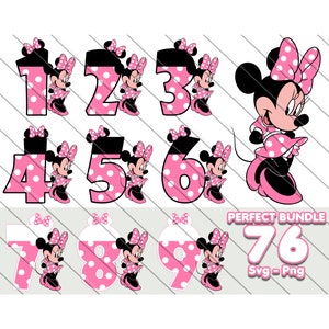 Minnie Mouse Numbers Svg, Png, Minnie Mouse Svg, Minnie Mouse Svg dla Cricut, Minnie Mouse Png, Pink Minnie Mouse
