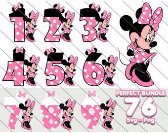 ミニーマウスの数字 SVG、PNG：ピンクの誕生日テーマ（デジタルダウンロード）