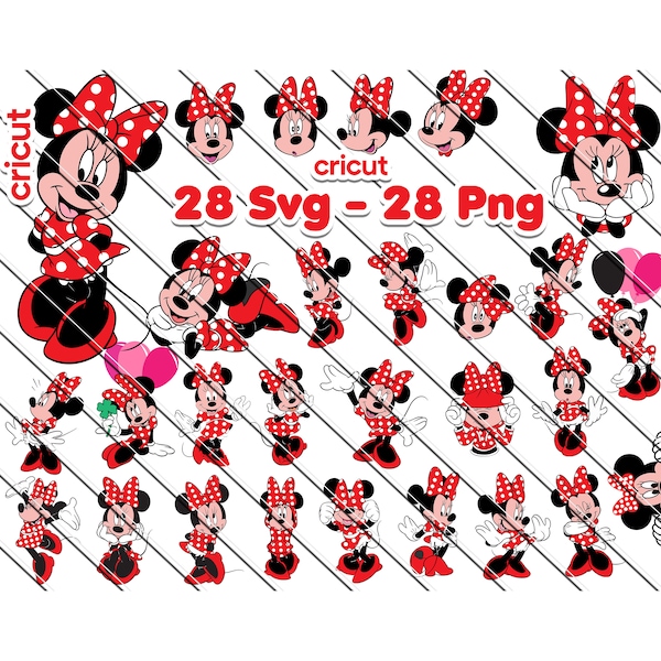 Red Minnie Mouse Svg, Minnie Mouse For Cricut,  Minnie Mouse Png, Minnie in Red Dress, Clip Art, Image Files