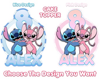Personalized Stitch and Angel Cake Topper, Stitch and Angel Cake Topper, Stitch Birthday Png,