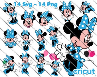 Minnie Mouse Svg, Minnie Mouse For Cricut,  Minnie Mouse Png, Minnie in Blue Dress, Clip Art, Image Files
