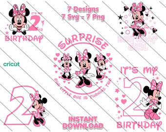 Minnie Mouse 2nd Birthday SVG PNG Clipart: Cake Topper Designs (Digital Download)