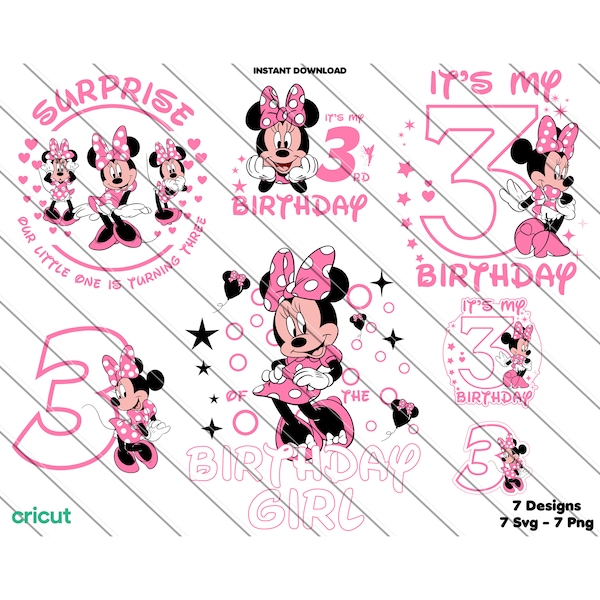Minnie Mouse Svg, Minnie Svg For Cricut,  Printable Minnie Mouse Png, Clip Art, Image Files, 3rd Birthday, Minnie Mouse 3rd Birthday