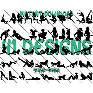 Pacote Svg de garota sexy, Svg de mulher sexy, silhueta de menina, silhueta preta, silhueta feminina, clipart de stripper, arquivo de corte erótico Silhueta Cricut