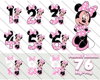 Minnie Mouse Numbers SVG, Pink Birthday Clipart (Digital Download)